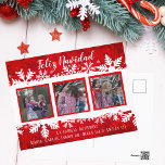 Feliz Navidad Red Snowflake 3 Photo Festive Family Postcard<br><div class="desc">Beautiful Feliz Navidad photo postcard for a happy family. Add 3 of your children's photographs to this festive Spanish Christmas postcard for the holidays that is filled with pretty white winter snowflakes on a red background.</div>