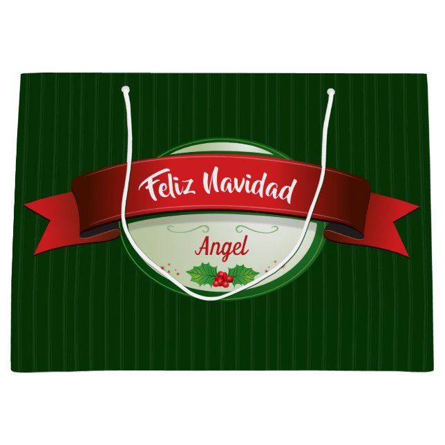 Feliz Navidad Ribbon Large Gift Bag (Front)