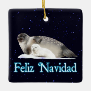 Feliz Navidad - Ringed Seal Ceramic Ornament