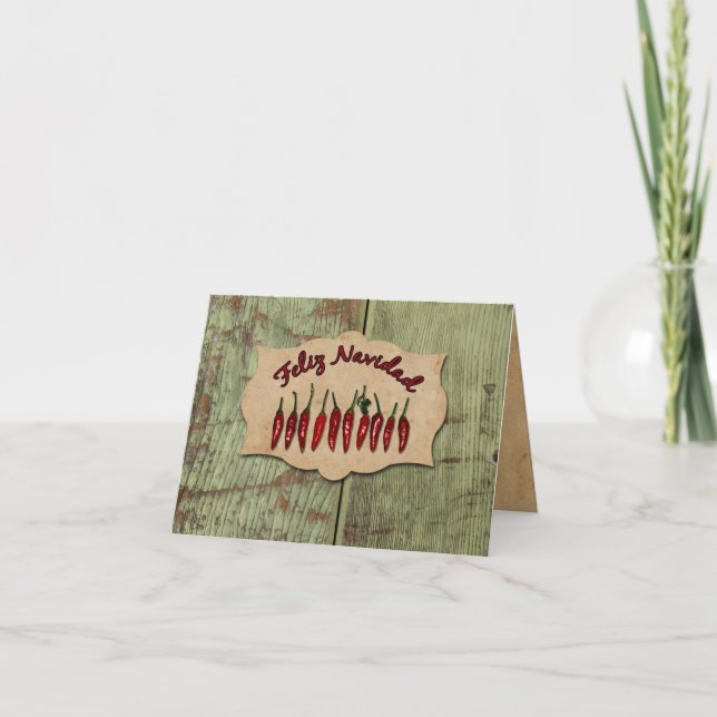 Feliz Navidad Rustic Red Pepper Photo Christmas Holiday Card (Front)