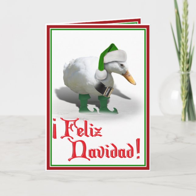Feliz Navidad - Santa's Helper Elf Duck Holiday Card (Front)