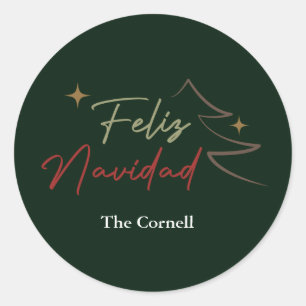Feliz Navidad Script Classic Round Sticker