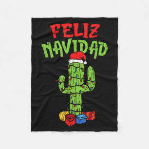 Feliz Navidad Shirt Mexican Christmas Cactus Xmas  Fleece Blanket