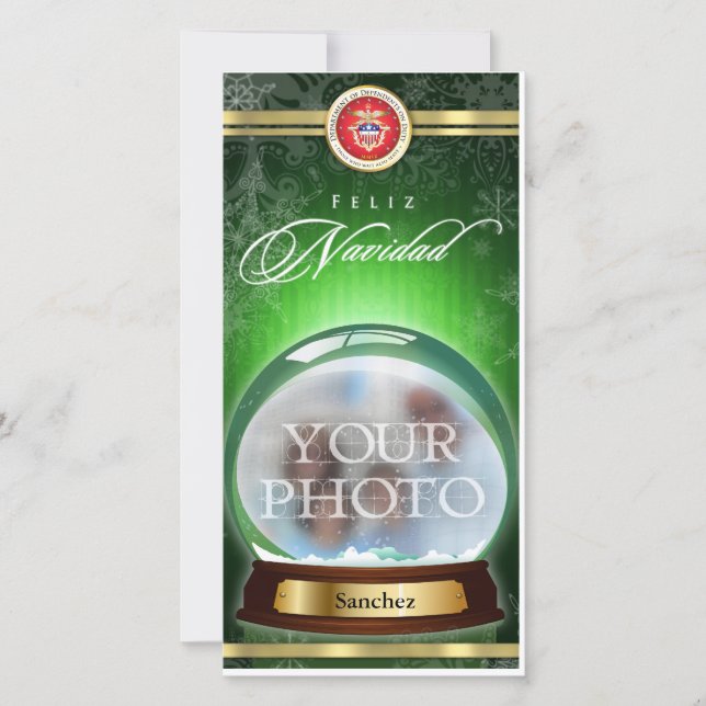 Feliz Navidad Snow Globe Personalized Photo Card (Front)
