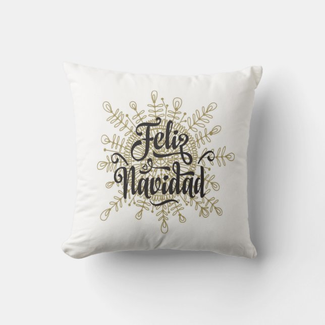 Feliz Navidad Snowflake Spanish Christmas Pillow (Front)