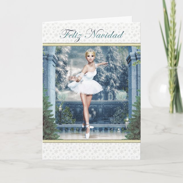 Feliz Navidad Spanish Christmas Ballerina Card (Front)