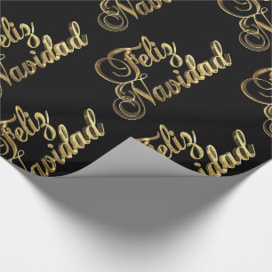Feliz Navidad Spanish Christmas Black and Gold Wrapping Paper