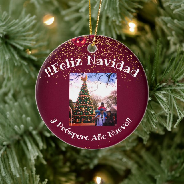 Feliz Navidad Spanish Christmas Greetings Ceramic Ornament (Tree)