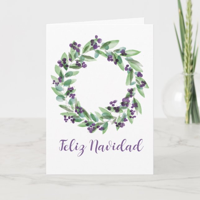 Feliz Navidad, Spanish Christmas wreath Holiday Ca (Front)