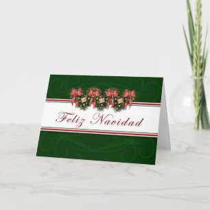 Feliz Navidad - Spanish Garland Red Bows Card