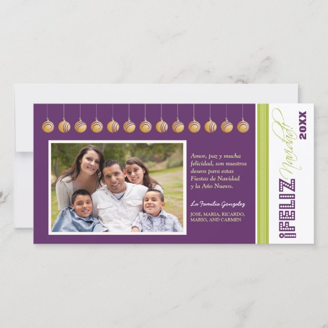 Feliz Navidad Spanish Holiday Photocard (purple) (Front)