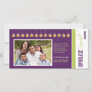 Feliz Navidad Spanish Holiday Photocard (purple) Card