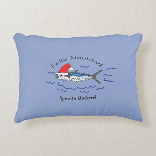 Feliz Navidad Spanish Mackerel Decorative Pillow (Front)