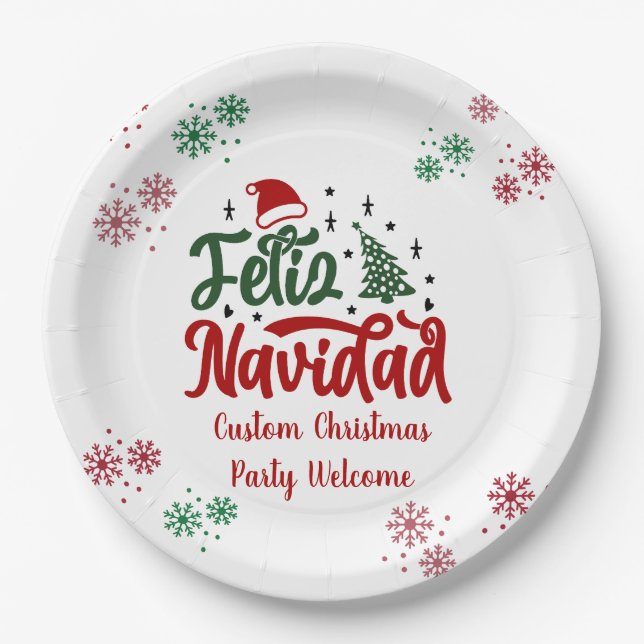 Feliz Navidad Spanish Merry Christmas Paper Plate (Front)
