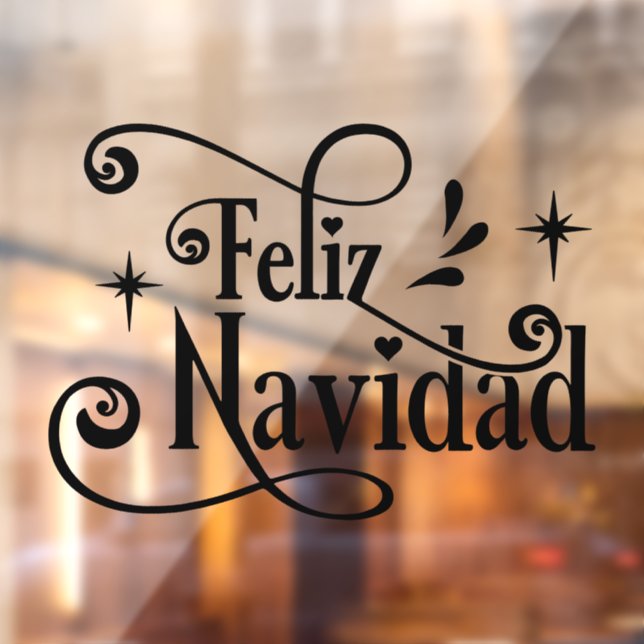 Feliz Navidad Spanish Merry Christmas Typography Window Cling (Sheet 2)