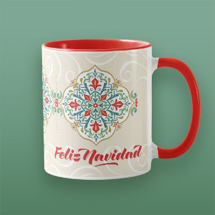 Feliz Navidad Spanish Mexico Tile Red Christmas Mug