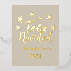  Feliz Navidad  Spanish Modern Christmas Family  Foil Holiday Postcard