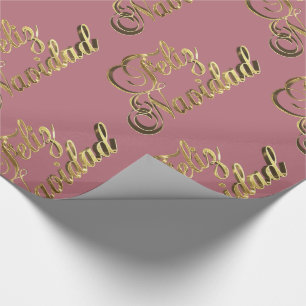 Feliz Navidad Spanish Text Christmas Rose Gold Wrapping Paper