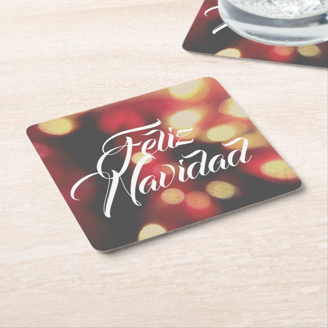 Feliz Navidad Square Paper Coaster (Angled)