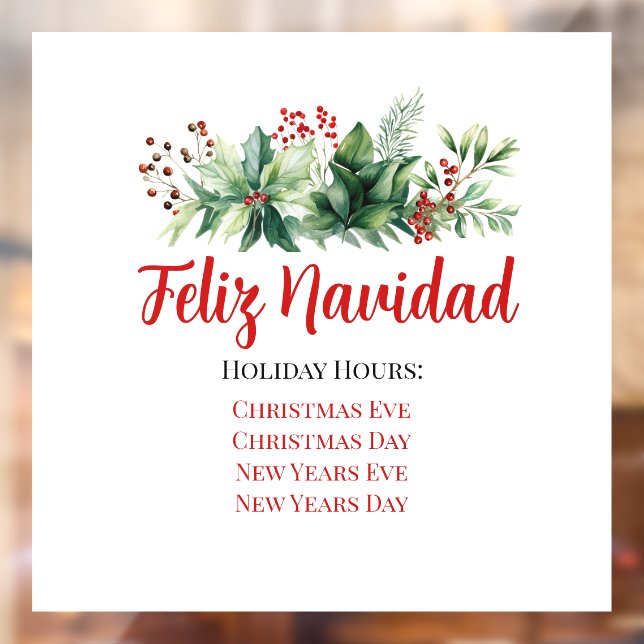 Feliz Navidad Store Hours Window Cling (Sheet 2)
