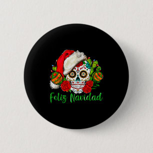 Feliz Navidad Sugar Skull Mexican Christmas 2 Inch Round Button