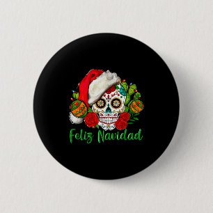 Feliz Navidad Sugar Skull Mexican Christmas 2 Inch Round Button