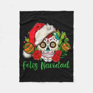 Feliz Navidad Sugar Skull Mexican Christmas  Fleece Blanket