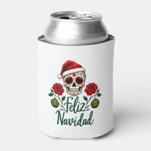 Feliz Navidad Sugar Skull Mexican Christmas T-Shir Can Cooler