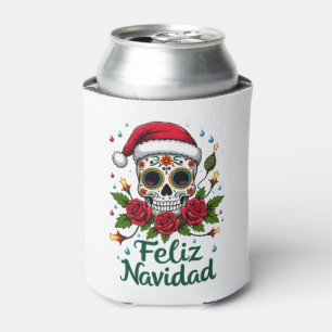 Feliz Navidad Sugar Skull Mexican Christmas T-Shir Can Cooler
