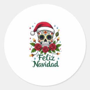 Feliz Navidad Sugar Skull Mexican Christmas T-Shir Classic Round Sticker