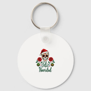 Feliz Navidad Sugar Skull Mexican Christmas T-Shir Keychain