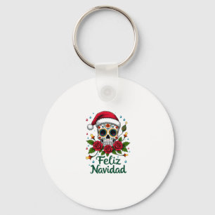 Feliz Navidad Sugar Skull Mexican Christmas T-Shir Keychain