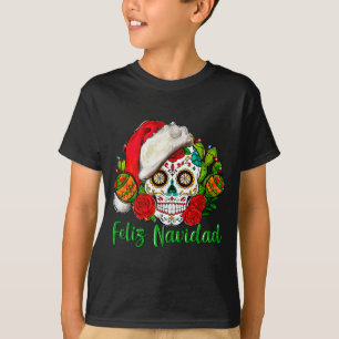 Feliz Navidad Sugar Skull Mexican Christmas  T-Shirt