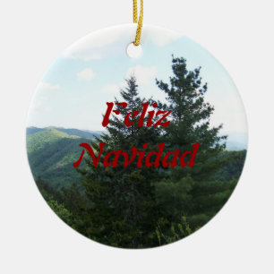 Feliz Navidad Trees Ceramic Ornament