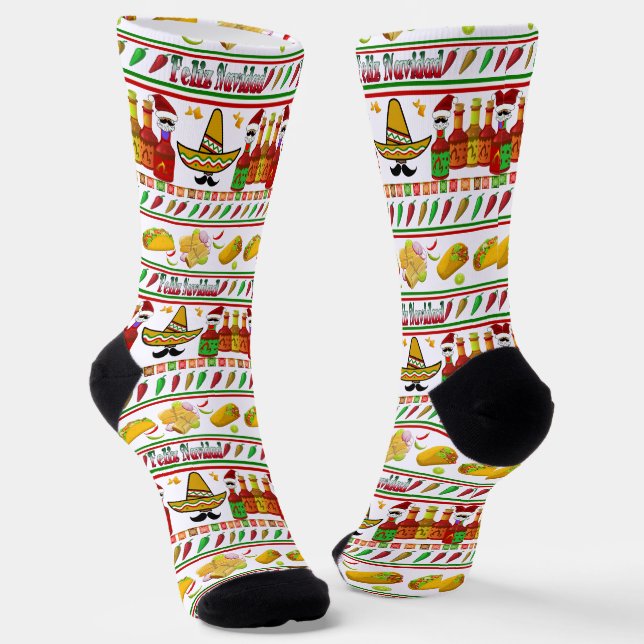 Feliz Navidad Ugly Sweater Pattern Socks (Angled)