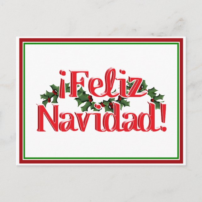 Feliz Navidad with Holly Holiday Postcard (Front)