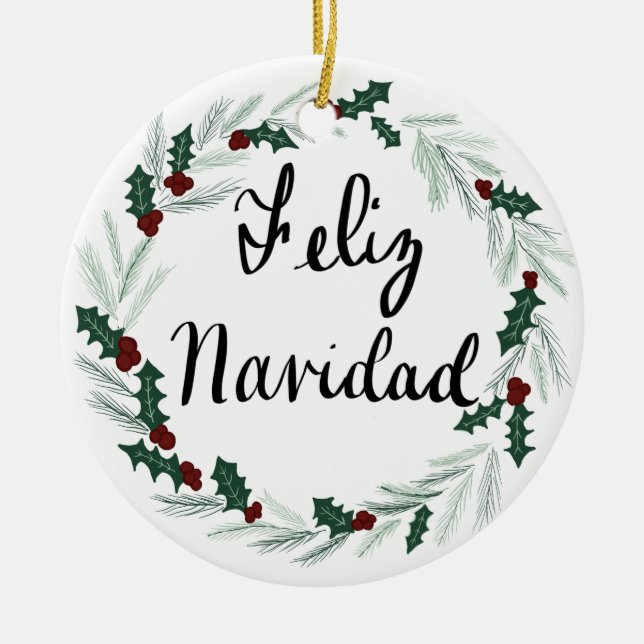 Feliz Navidad Wreath Ornament (Front)