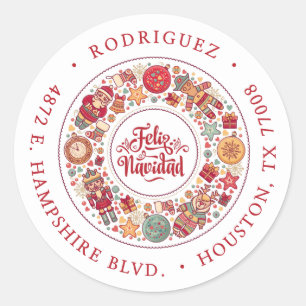 Feliz Navidad Wreath Return Address Classic Round Sticker