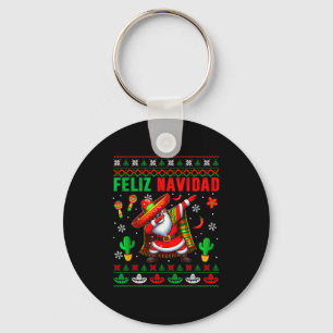 Feliz Navidad Xmas Sweater Santa Sombrero Dabbing Keychain