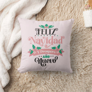 Feliz navidad y prospero ano nuevo christmas throw pillow