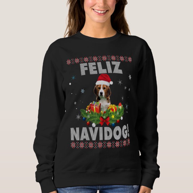 Feliz Navidog Beagle Dog Ugly Sweater Santa Merry  (Front)