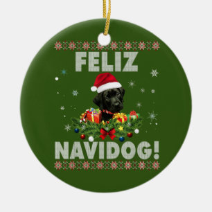 Feliz Navidog Black Labrador Dog Ugly Sweater Ceramic Ornament
