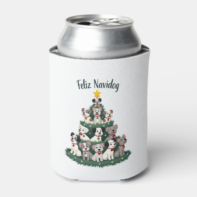 Feliz Navidog Christmas Dog T-Shirt, Funny Cute Xm Can Cooler (Can Front)