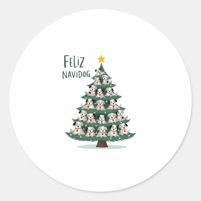 Feliz Navidog Christmas Dog T-Shirt, Funny Cute Xm Classic Round Sticker (Front)