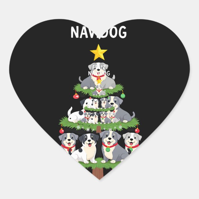 Feliz Navidog Christmas Dog T-Shirt, Funny Cute Xm Heart Sticker (Front)