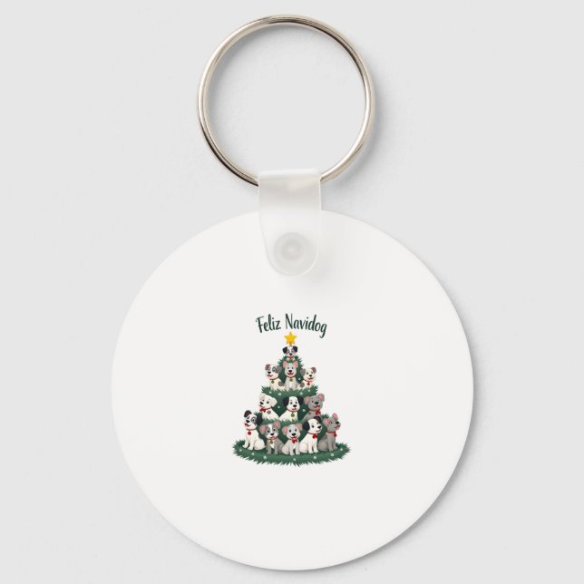 Feliz Navidog Christmas Dog T-Shirt, Funny Cute Xm Keychain (Front)