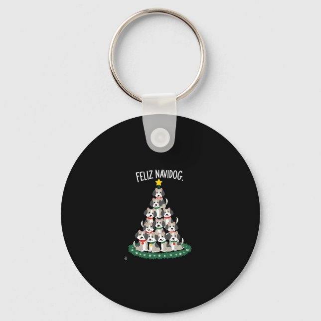 Feliz Navidog Christmas Dog T-Shirt, Funny Cute Xm Keychain (Front)