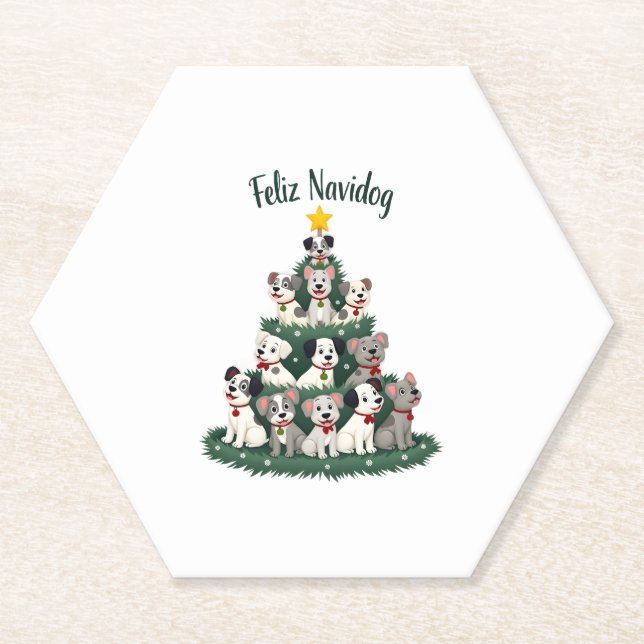 Feliz Navidog Christmas Dog T-Shirt, Funny Cute Xm Paper Coaster (Front)