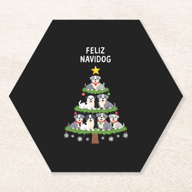 Feliz Navidog Christmas Dog T-Shirt, Funny Cute Xm Paper Coaster (Front)