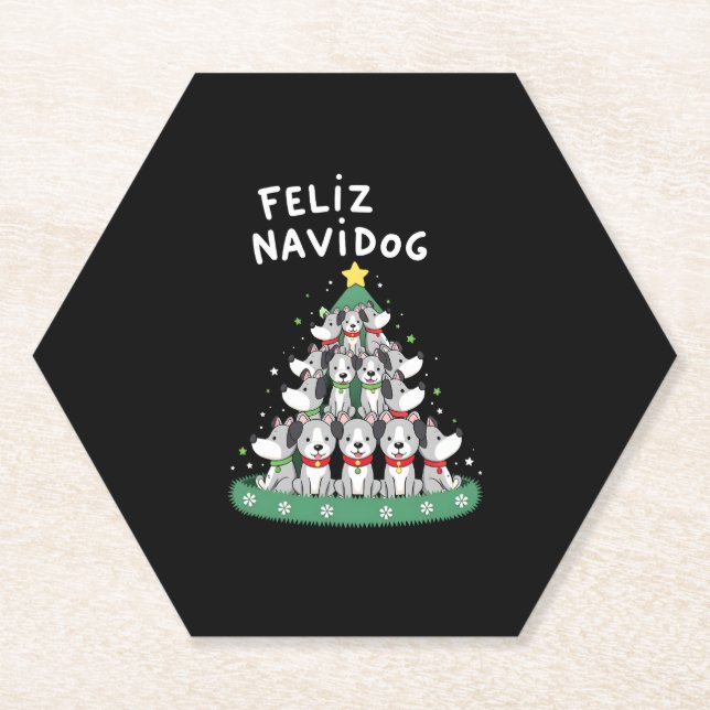 Feliz Navidog Christmas Dog T-Shirt, Funny Cute Xm Paper Coaster (Front)